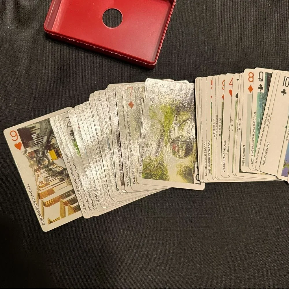 Vintage China Souvenir Classic Playing Cards Set with Red Case unused . - Picture 2 of 12